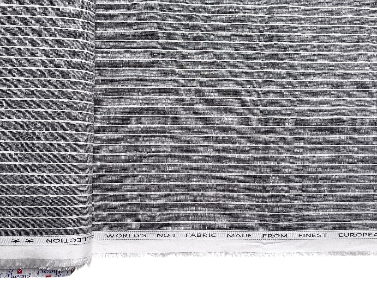 Murano Di Italia Italian Luxury Collection 100% Pure Linen 70 Lea Shirting Fabric (Grey & White, Stripes)