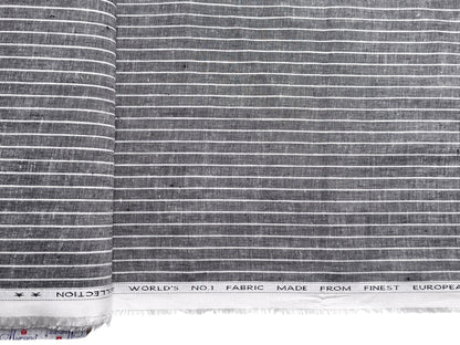 Murano Di Italia Italian Luxury Collection 100% Pure Linen 70 Lea Shirting Fabric (Grey & White, Stripes)