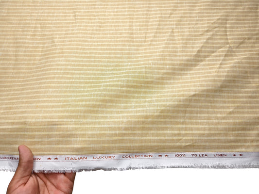Murano Di Italia Italian Luxury Collection 100% Pure Linen 70 Lea Shirting Fabric (Light Yellow, Stripes)