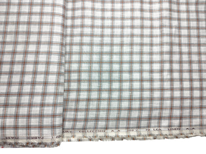 Murano Di Italia Italian Luxury Collection 100% Pure Linen 70 Lea Shirting Fabric (White,Grey & Orange, Checks)