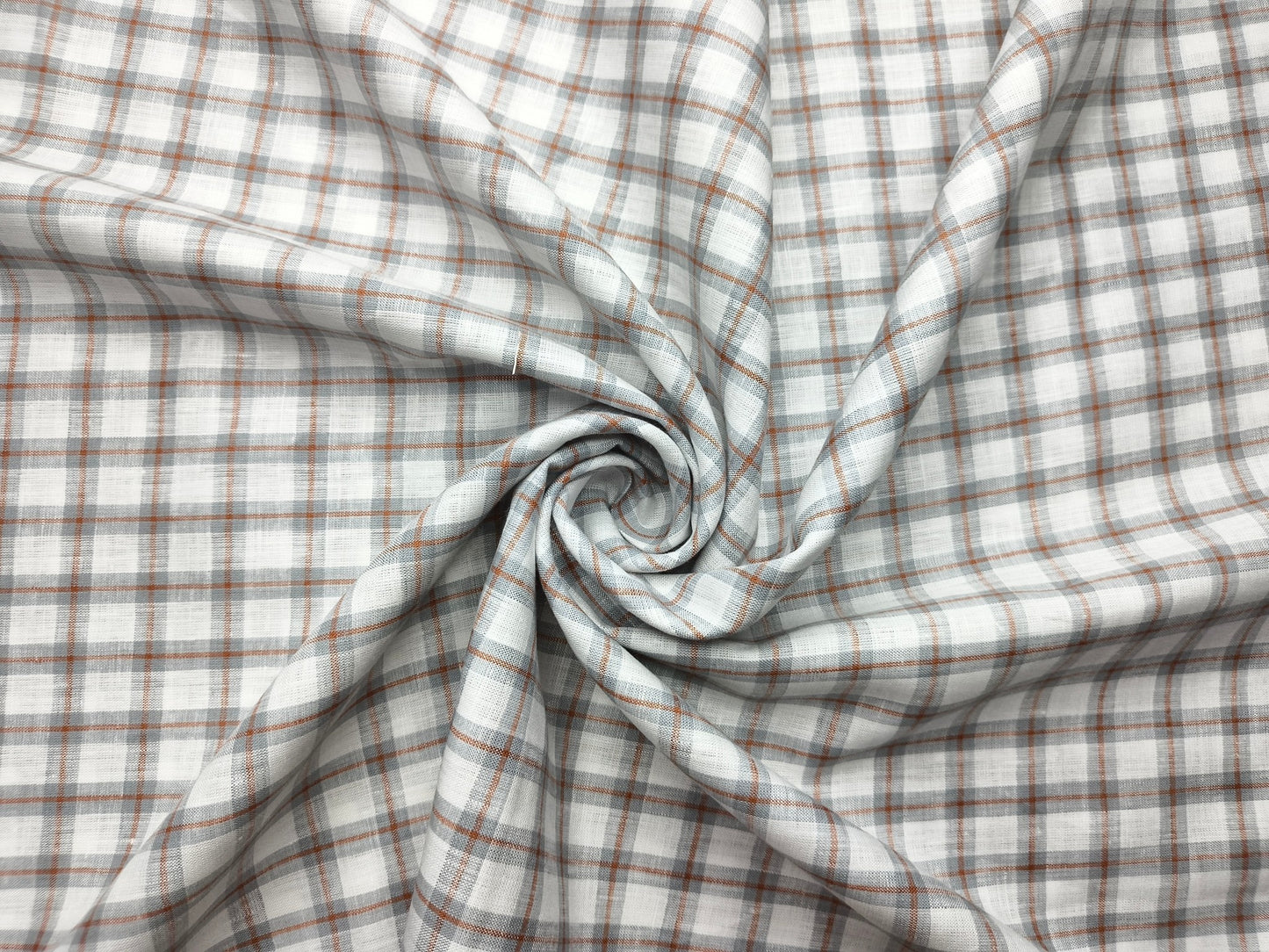 Murano Di Italia Italian Luxury Collection 100% Pure Linen 70 Lea Shirting Fabric (White,Grey & Orange, Checks)