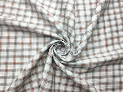 Murano Di Italia Italian Luxury Collection 100% Pure Linen 70 Lea Shirting Fabric (White,Grey & Orange, Checks)