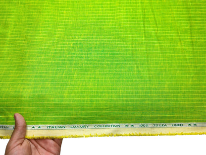 Murano Di Italia Italian Luxury Collection 100% Pure Linen 70 Lea Shirting Fabric (Parrot Green, Stripes)