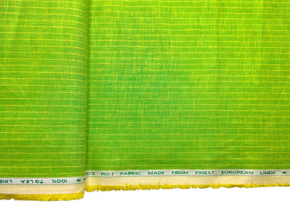 Murano Di Italia Italian Luxury Collection 100% Pure Linen 70 Lea Shirting Fabric (Parrot Green, Stripes)