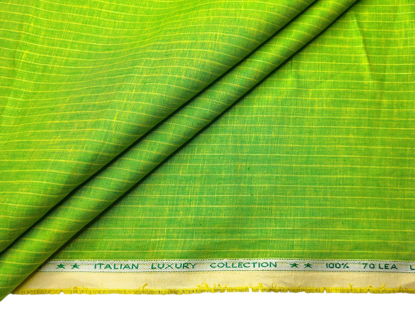 Murano Di Italia Italian Luxury Collection 100% Pure Linen 70 Lea Shirting Fabric (Parrot Green, Stripes)
