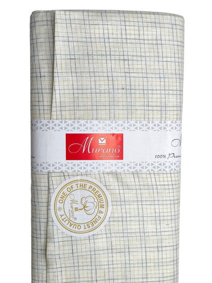 Murano Di Italia Italian Luxury Collection 100% Pure Linen 70 Lea Shirting Fabric (Off White, Multichecks)