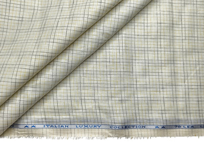 Murano Di Italia Italian Luxury Collection 100% Pure Linen 70 Lea Shirting Fabric (Off White, Multichecks)