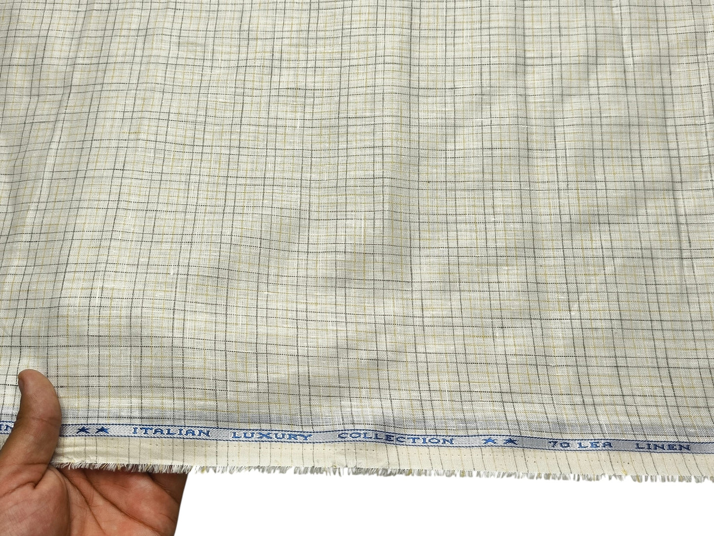 Murano Di Italia Italian Luxury Collection 100% Pure Linen 70 Lea Shirting Fabric (Off White, Multichecks)