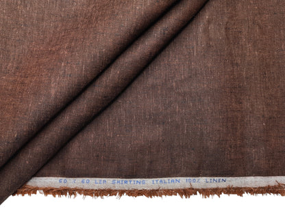 Italian 100% Linen 60 Lea Shirting Fabric (Dark Brown, Slub)