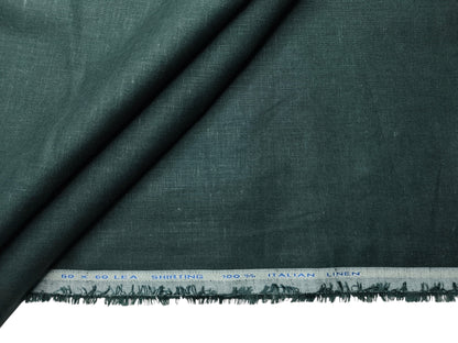 Italian 100% Linen 60 Lea Shirting Fabric (Bottle Green , Plain)