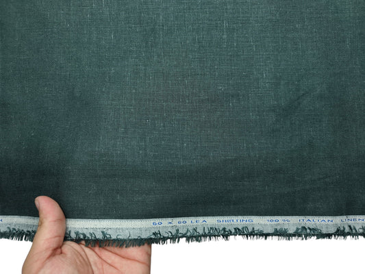 Italian 100% Linen 60 Lea Shirting Fabric (Bottle Green , Plain)