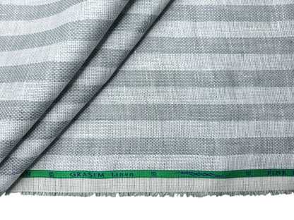 Grasim By Aditya Birla Group 100% Pure Linen Premium Shirting Fabric (Grey & White Stripes , Jute Weave)