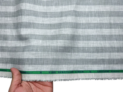 Grasim By Aditya Birla Group 100% Pure Linen Premium Shirting Fabric (Grey & White Stripes , Jute Weave)