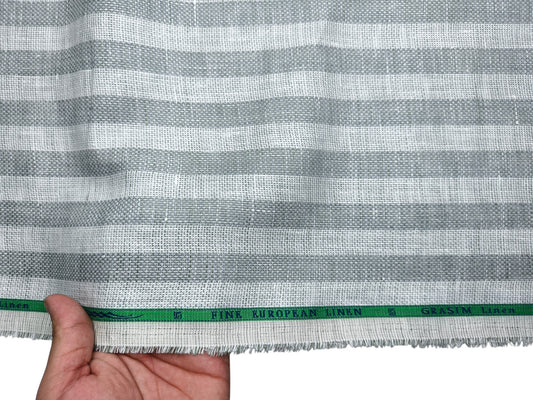 Grasim By Aditya Birla Group 100% Pure Linen Premium Shirting Fabric (Grey & White Stripes , Jute Weave)