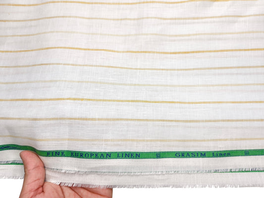 Grasim By Aditya Birla Group 100% Pure Linen Premium Shirting Fabric (White & Yellow, Stripes)
