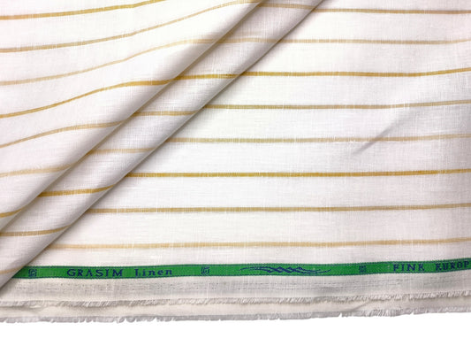 Grasim By Aditya Birla Group 100% Pure Linen Premium Shirting Fabric (White & Yellow, Stripes)