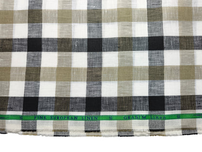 Grasim By Aditya Birla Group 100% Pure Linen Premium Shirting Fabric (White , Brown & Black , Checks)