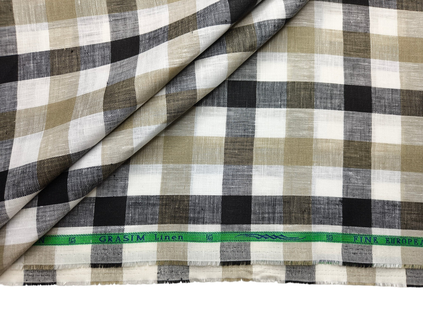 Grasim By Aditya Birla Group 100% Pure Linen Premium Shirting Fabric (White , Brown & Black , Checks)