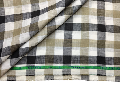 Grasim By Aditya Birla Group 100% Pure Linen Premium Shirting Fabric (White , Brown & Black , Checks)