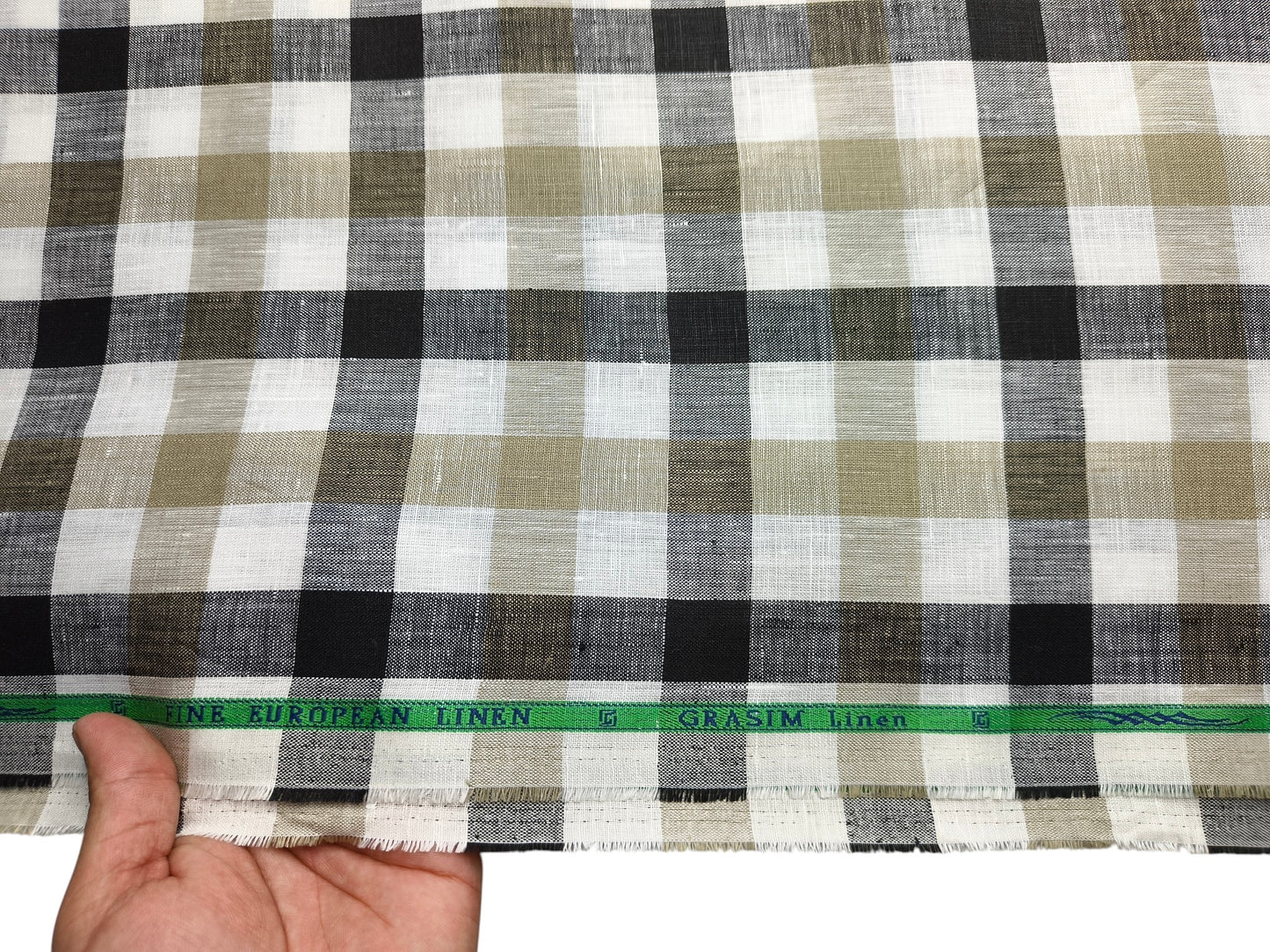 Grasim By Aditya Birla Group 100% Pure Linen Premium Shirting Fabric (White , Brown & Black , Checks)
