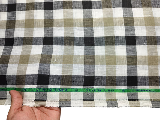 Grasim By Aditya Birla Group 100% Pure Linen Premium Shirting Fabric (White , Brown & Black , Checks)
