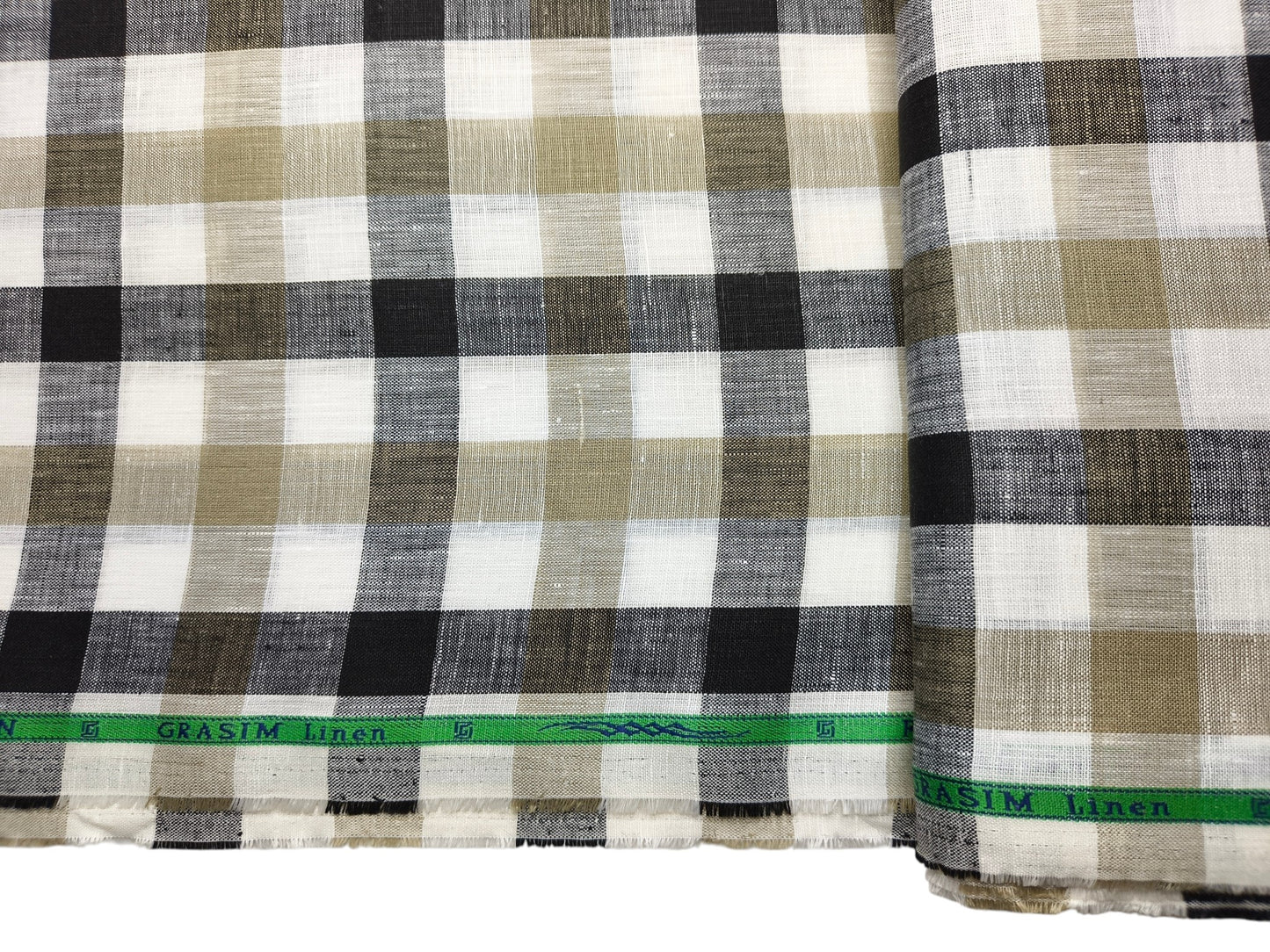 Grasim By Aditya Birla Group 100% Pure Linen Premium Shirting Fabric (White , Brown & Black , Checks)