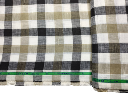 Grasim By Aditya Birla Group 100% Pure Linen Premium Shirting Fabric (White , Brown & Black , Checks)