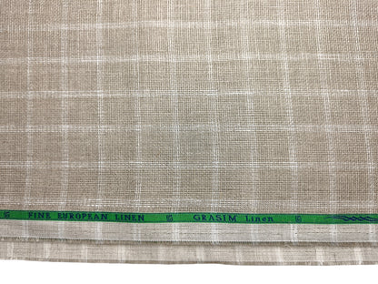 Grasim By Aditya Birla Group 100% Pure Linen Premium Shirting Fabric (Warm Beige Checks , Jute Weave)