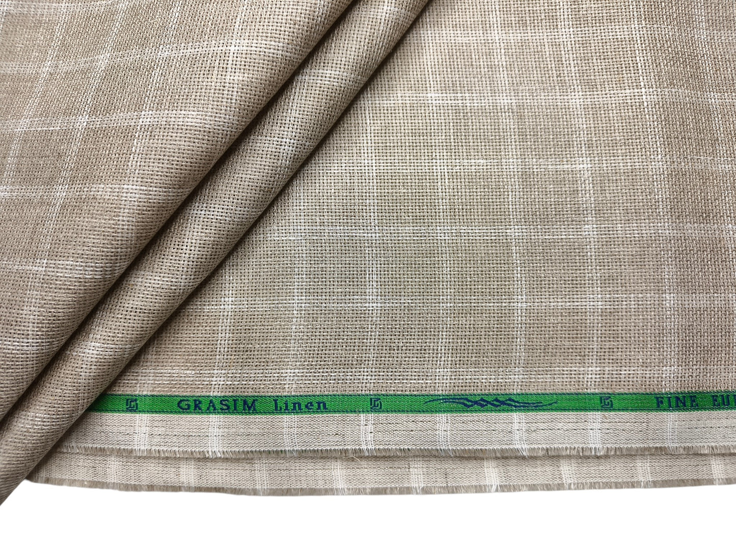 Grasim By Aditya Birla Group 100% Pure Linen Premium Shirting Fabric (Warm Beige Checks , Jute Weave)