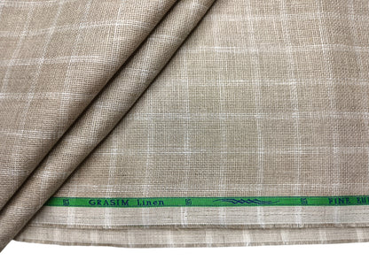 Grasim By Aditya Birla Group 100% Pure Linen Premium Shirting Fabric (Warm Beige Checks , Jute Weave)