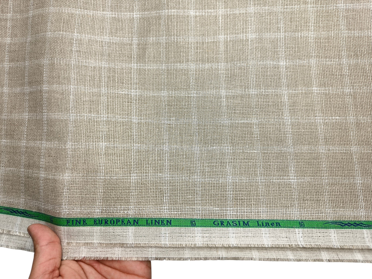 Grasim By Aditya Birla Group 100% Pure Linen Premium Shirting Fabric (Warm Beige Checks , Jute Weave)