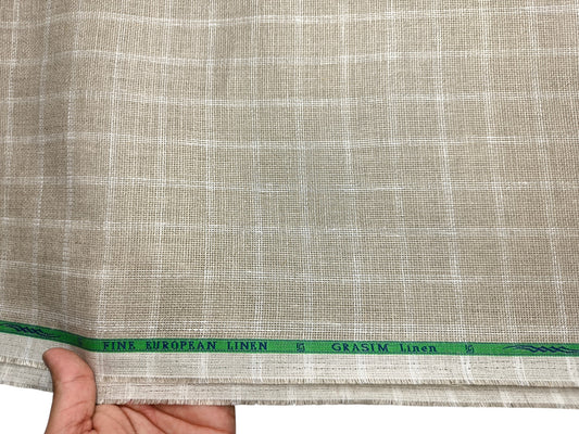 Grasim By Aditya Birla Group 100% Pure Linen Premium Shirting Fabric (Warm Beige Checks , Jute Weave)