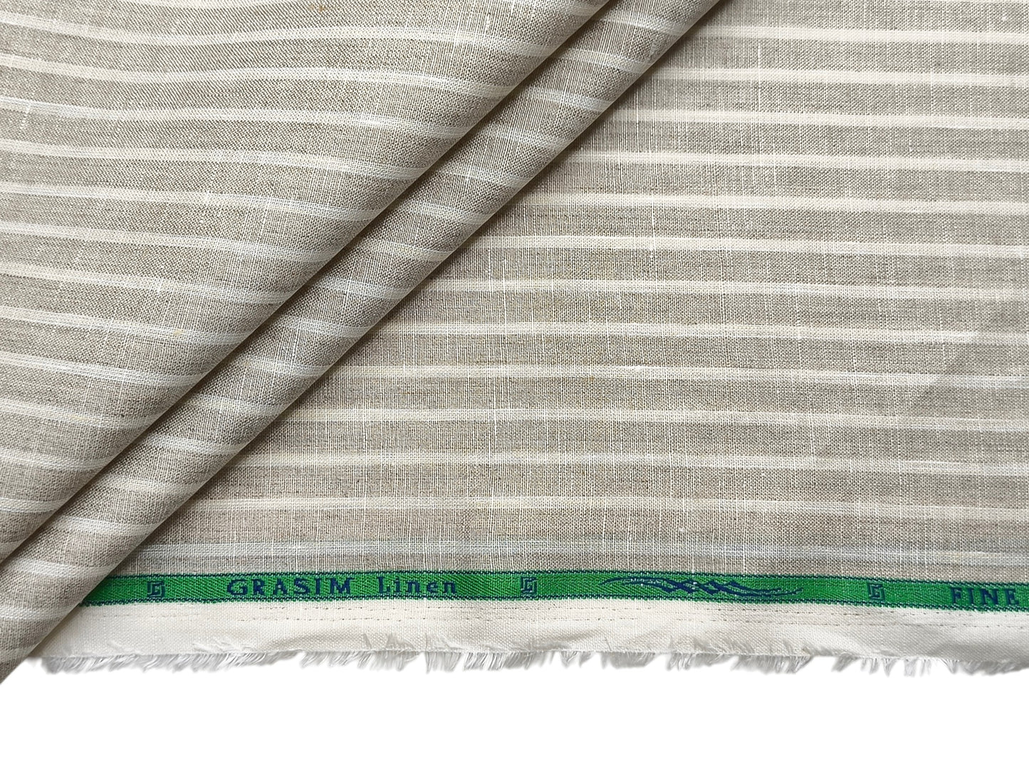 Grasim By Aditya Birla Group 100% Pure Linen Premium Shirting Fabric (Beige , Stripes)