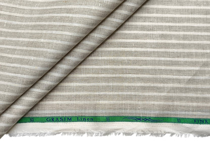 Grasim By Aditya Birla Group 100% Pure Linen Premium Shirting Fabric (Beige , Stripes)