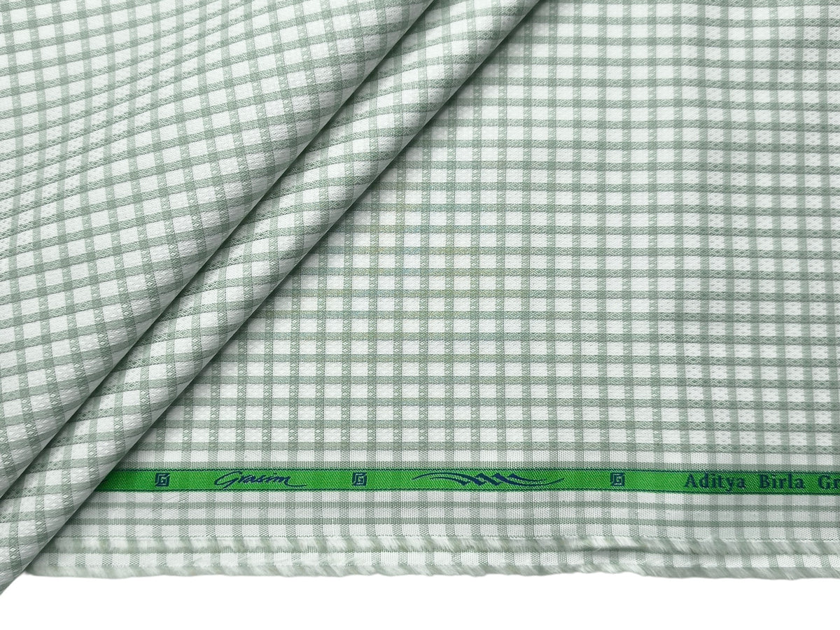 Grasim By Aditya Birla Group 100% Pure Cotton Shirting Fabric (Pista Green, Checks)