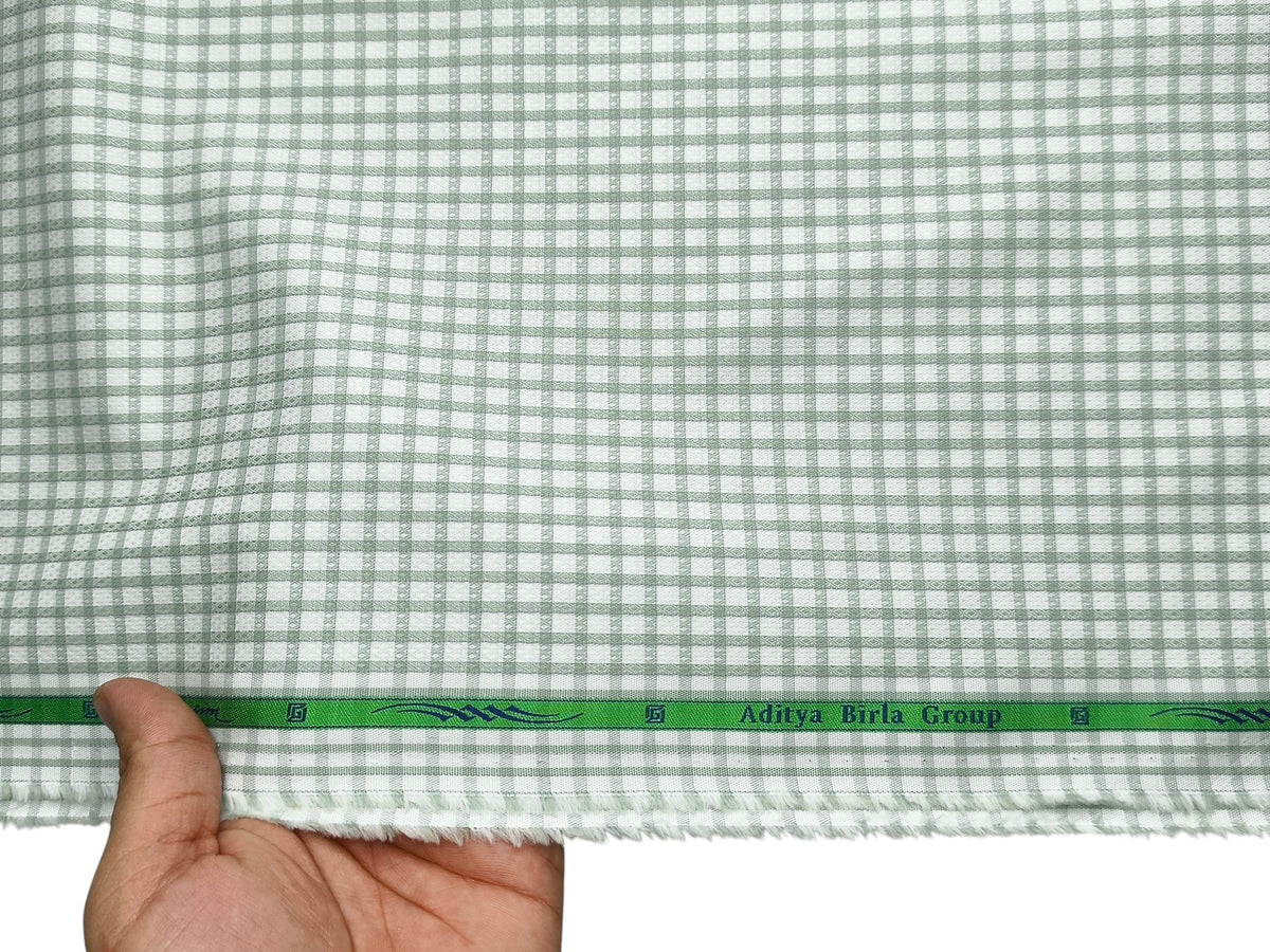 Grasim By Aditya Birla Group 100% Pure Cotton Shirting Fabric (Pista Green, Checks)