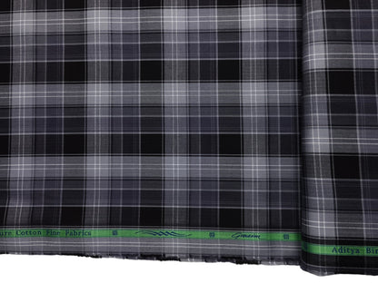 Grasim By Aditya Birla Group 100% Pure Cotton Shirting Fabric (Black & Grey, Multichecks)