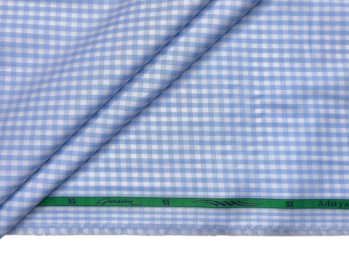Grasim By Aditya Birla Group 100% Pure Cotton Shirting Fabric (White & Blue, Patterned Checks)