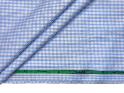Grasim By Aditya Birla Group 100% Pure Cotton Shirting Fabric (White & Blue, Patterned Checks)