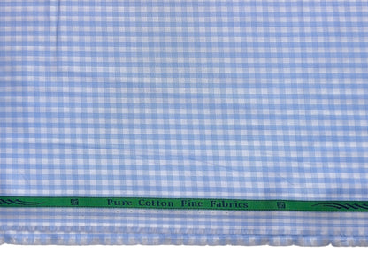 Grasim By Aditya Birla Group 100% Pure Cotton Shirting Fabric (White & Blue, Patterned Checks)