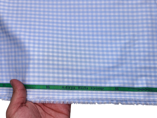 Grasim By Aditya Birla Group 100% Pure Cotton Shirting Fabric (White & Blue, Patterned Checks)