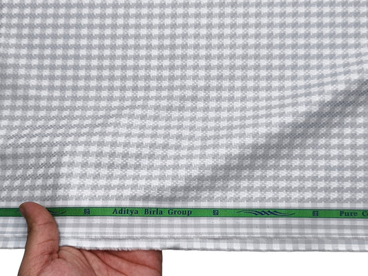 Grasim By Aditya Birla Group 100% Pure Cotton Shirting Fabric (Light Grey, Patterned Checks)