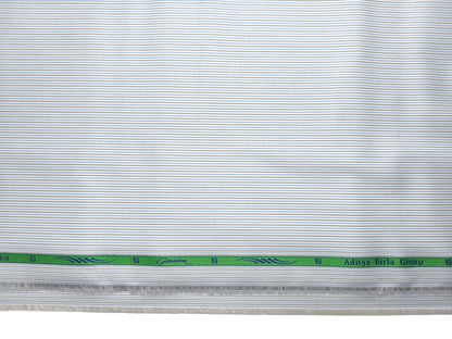 Grasim By Aditya Birla Group 100% Pure Cotton Shirting Fabric (White,Blue & Grey, Stripes)