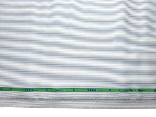 Grasim By Aditya Birla Group 100% Pure Cotton Shirting Fabric (White,Blue & Grey, Stripes)