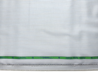 Grasim By Aditya Birla Group 100% Pure Cotton Shirting Fabric (White,Blue & Grey, Stripes)