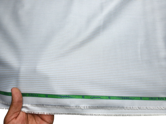 Grasim By Aditya Birla Group 100% Pure Cotton Shirting Fabric (White,Blue & Grey, Stripes)