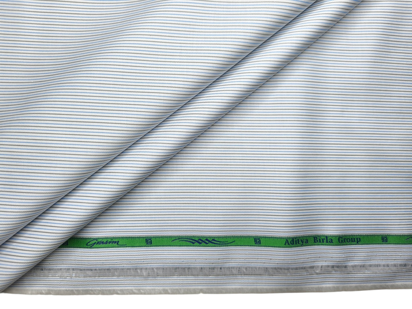Grasim By Aditya Birla Group 100% Pure Cotton Shirting Fabric (White,Blue & Grey, Stripes)