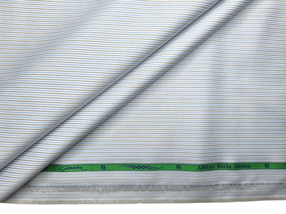 Grasim By Aditya Birla Group 100% Pure Cotton Shirting Fabric (White,Blue & Grey, Stripes)