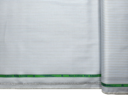 Grasim By Aditya Birla Group 100% Pure Cotton Shirting Fabric (White,Blue & Grey, Stripes)