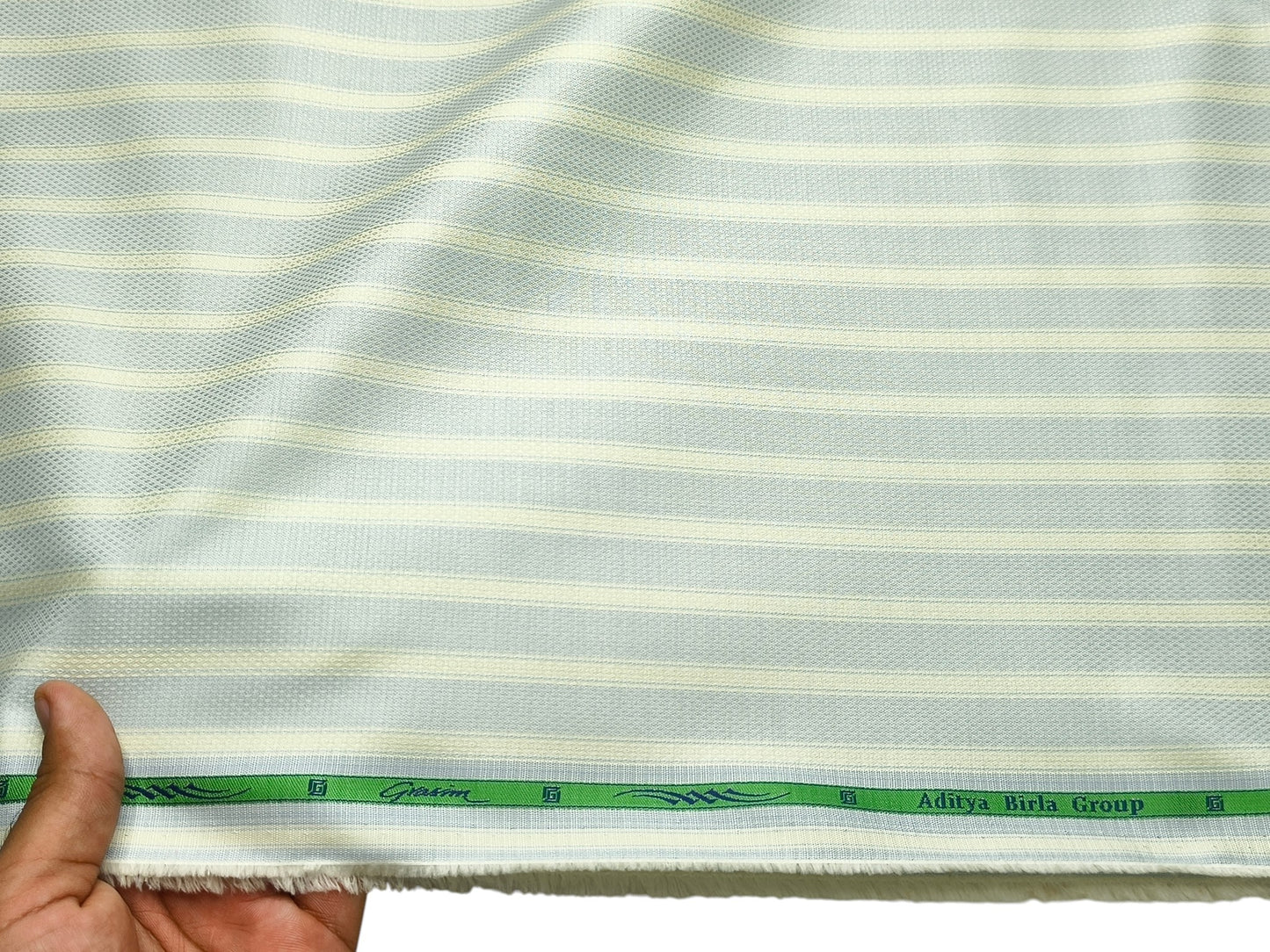 Grasim By Aditya Birla Group 100% Pure Cotton Shirting Fabric (Light Blue & Cream, Stripes)